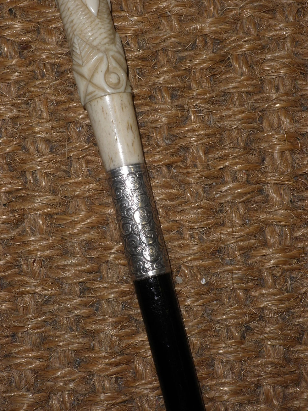 Thumbnail: Antique Hallmarked 1919 Bone Ladies Dress Cane With A Three Pence Piece Top