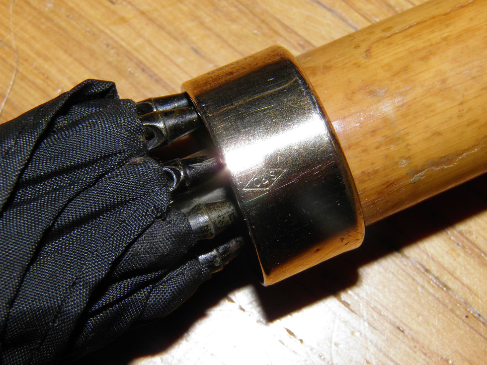 Thumbnail: Antique 9 Carat Gold Plate Black Canopy Walking Length Umbrella W/ Crook Handle