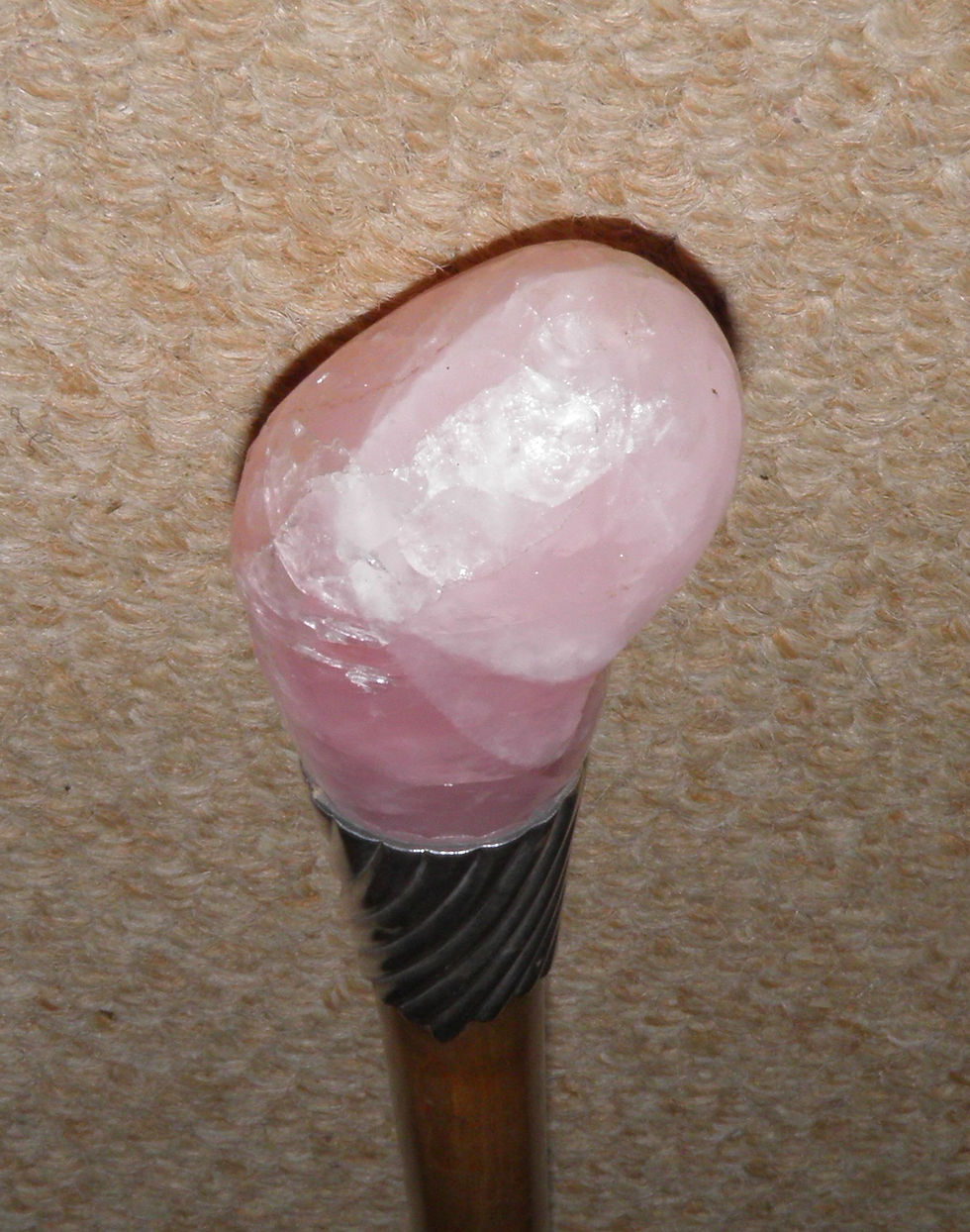 Thumbnail: Antique Qing Dynasty Walking Cane Chinese Hallmarked Silver Collar Rose Quartz
