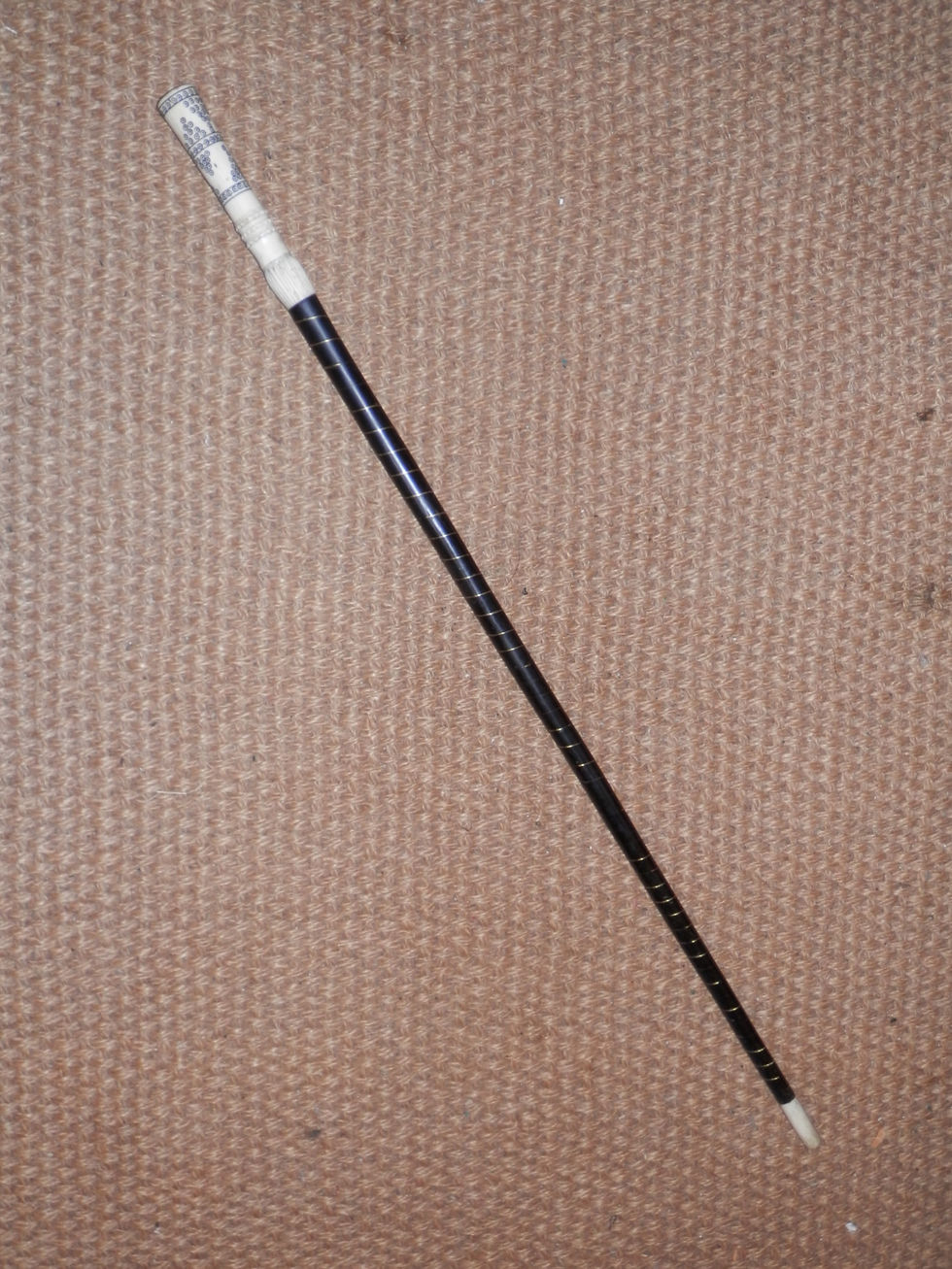 Antique Ivory Handle Mother of Pearl Top Ebony Gold Detail Walking Stick 90cm