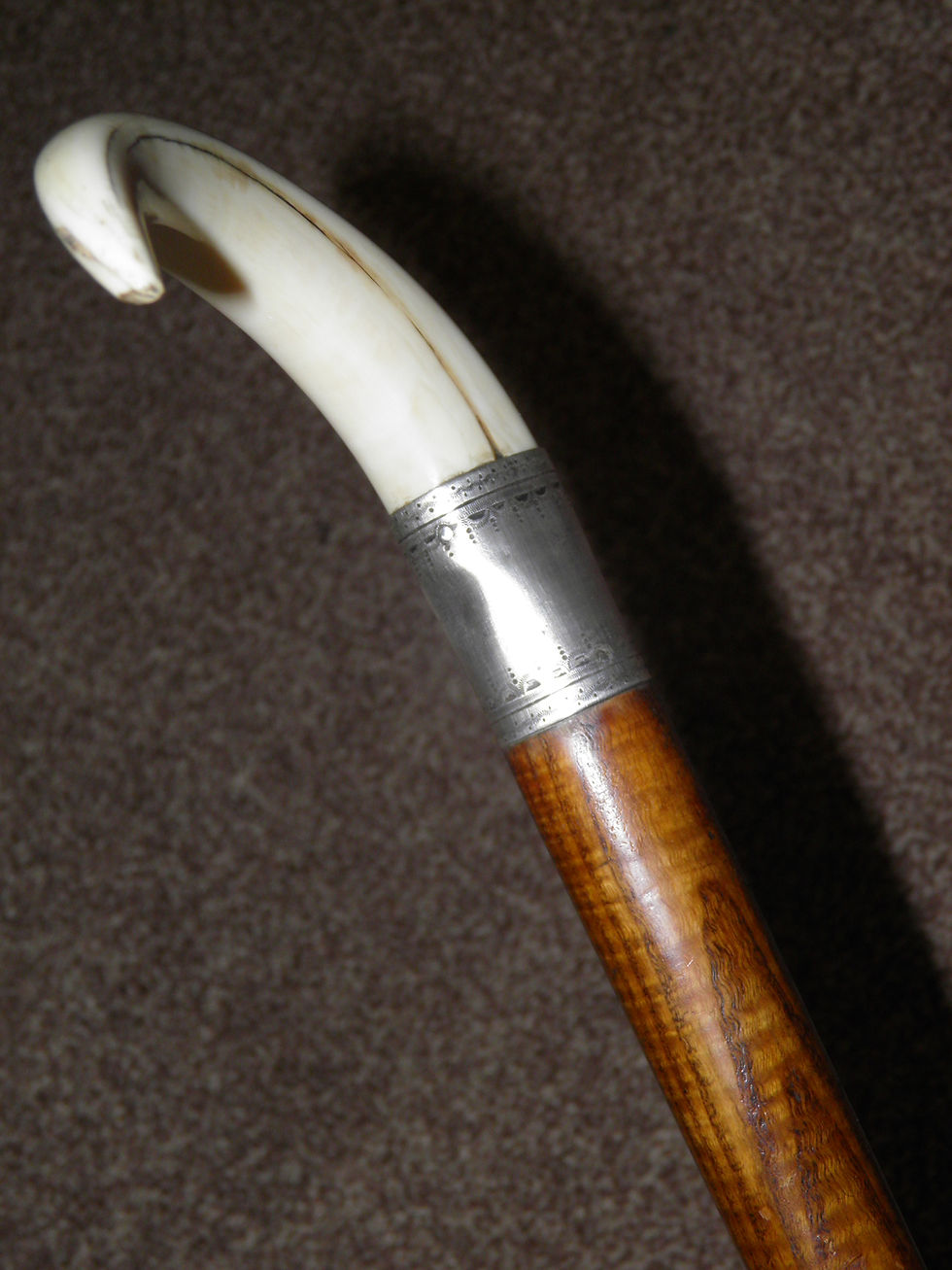 Thumbnail: Antique Ivory Tusk Handled Walnut Wood Walking Stick/Cane