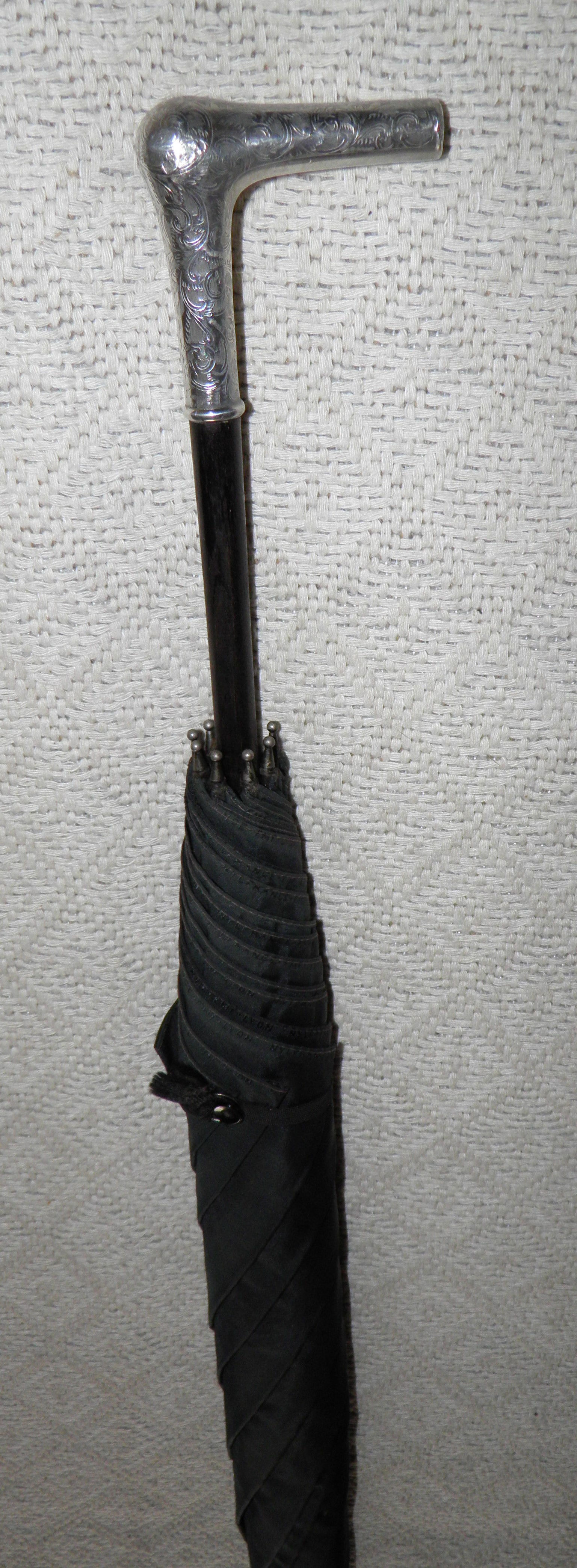 Victorian Black Umbrella Silver Fritz Handle Hallmarked 1888 Samuel Fox & Co.