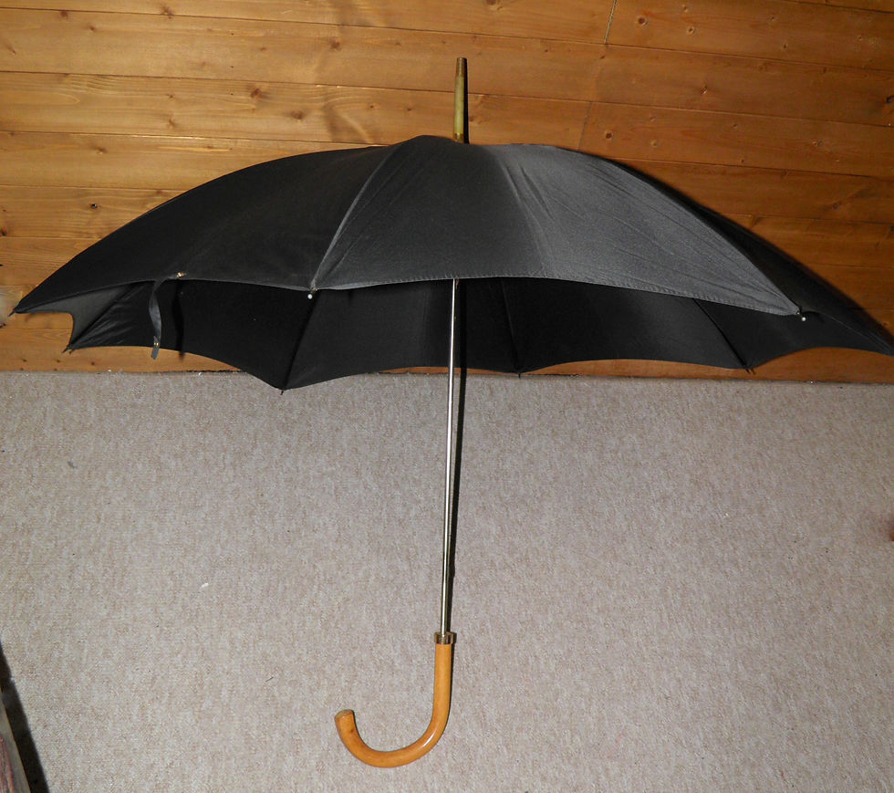 Thumbnail: Antique 9 Carat Gold Plate Black Canopy Walking Length Umbrella W/ Crook Handle