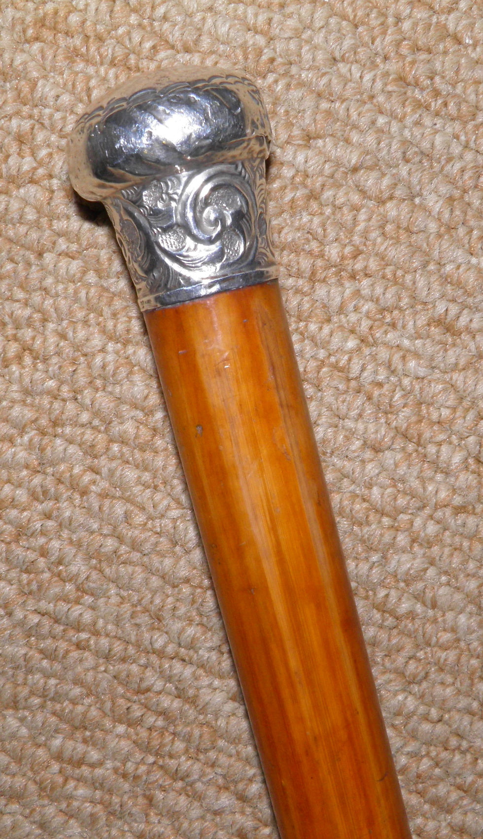 Thumbnail: Victorian Walking Stick / Cane Hallmarked Silver 1890 Repousse Top H Samuel Ltd.