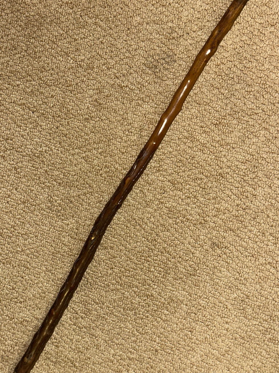 Thumbnail: Antique Medlar Basque Makhila Walking Stick Bovine Horn Top & Brass Details