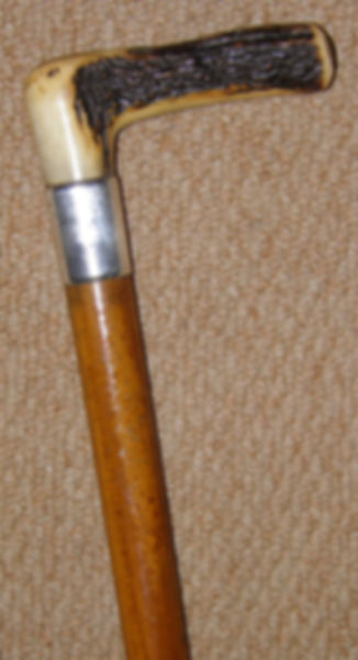 Victorian Walking Stick / Cane Fritz Handle Silver Collar Hallmarked London 1895