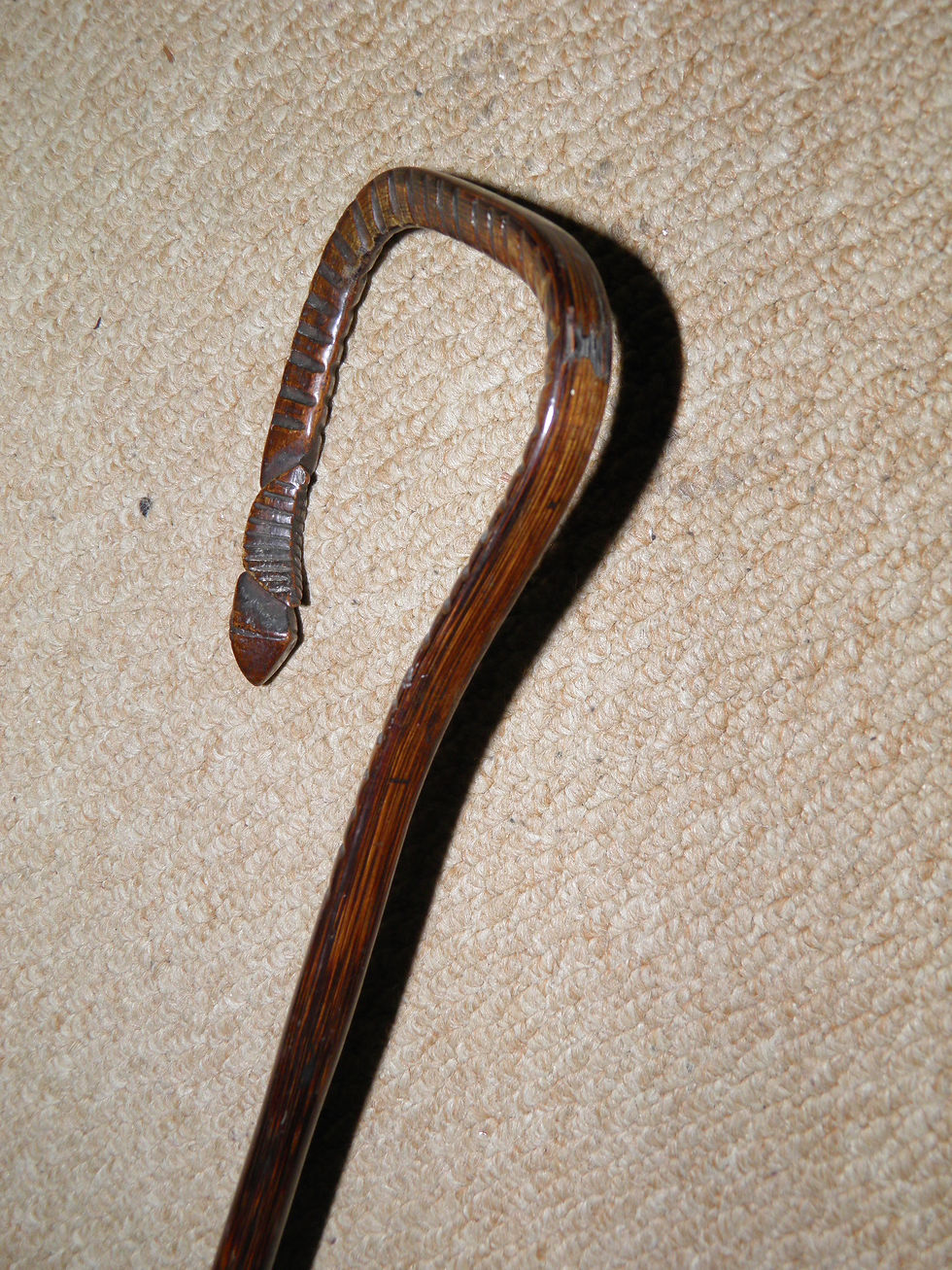 Thumbnail: Antique Walking Stick / Cane - Hand-Carved Horse Leg & Hoof Crook Handle