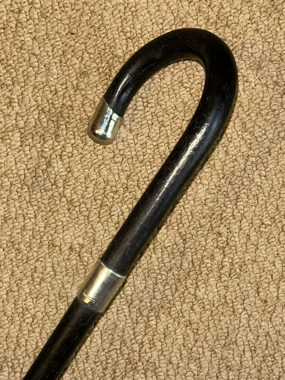 Thumbnail: Antique Walking Stick Cane - Crook Handle & Hallmarked 1924 Silver Furnishings