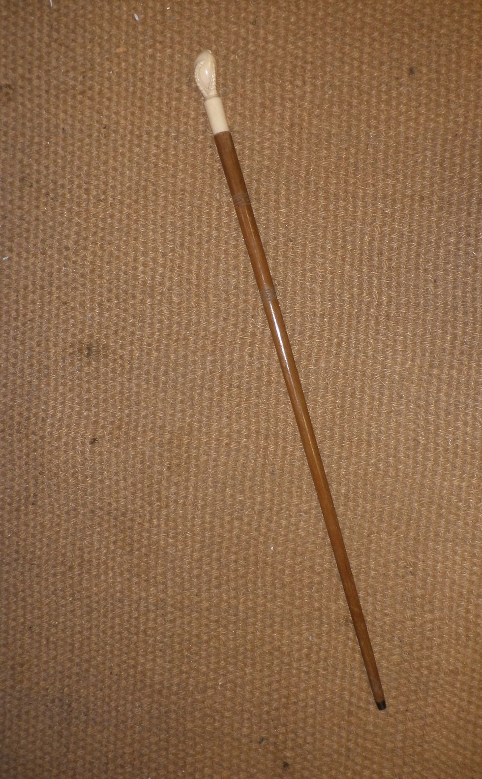 Thumbnail: Antique Carved Walking Stick With Bone Bird Talon Clutching Egg Top