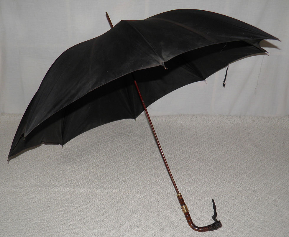 Thumbnail: Antique Black Umbrella Partridge Wood Crook Handle 15 Carat Gold Plated Collar