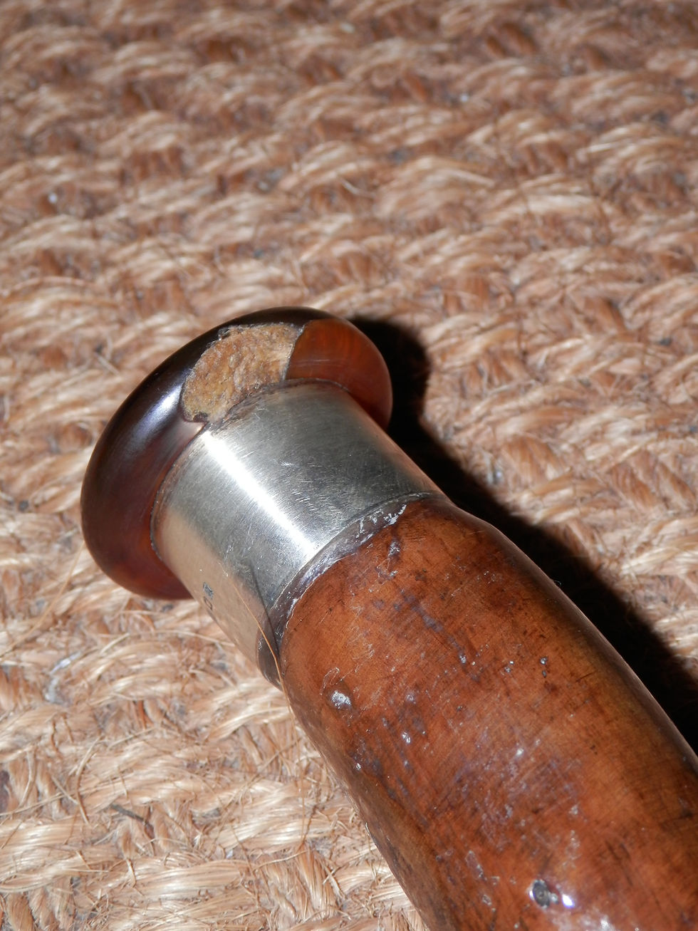 Thumbnail: Antique Hallmarked Silver 1931 Tortoiseshell Rustic Walking Stick 'EJH'