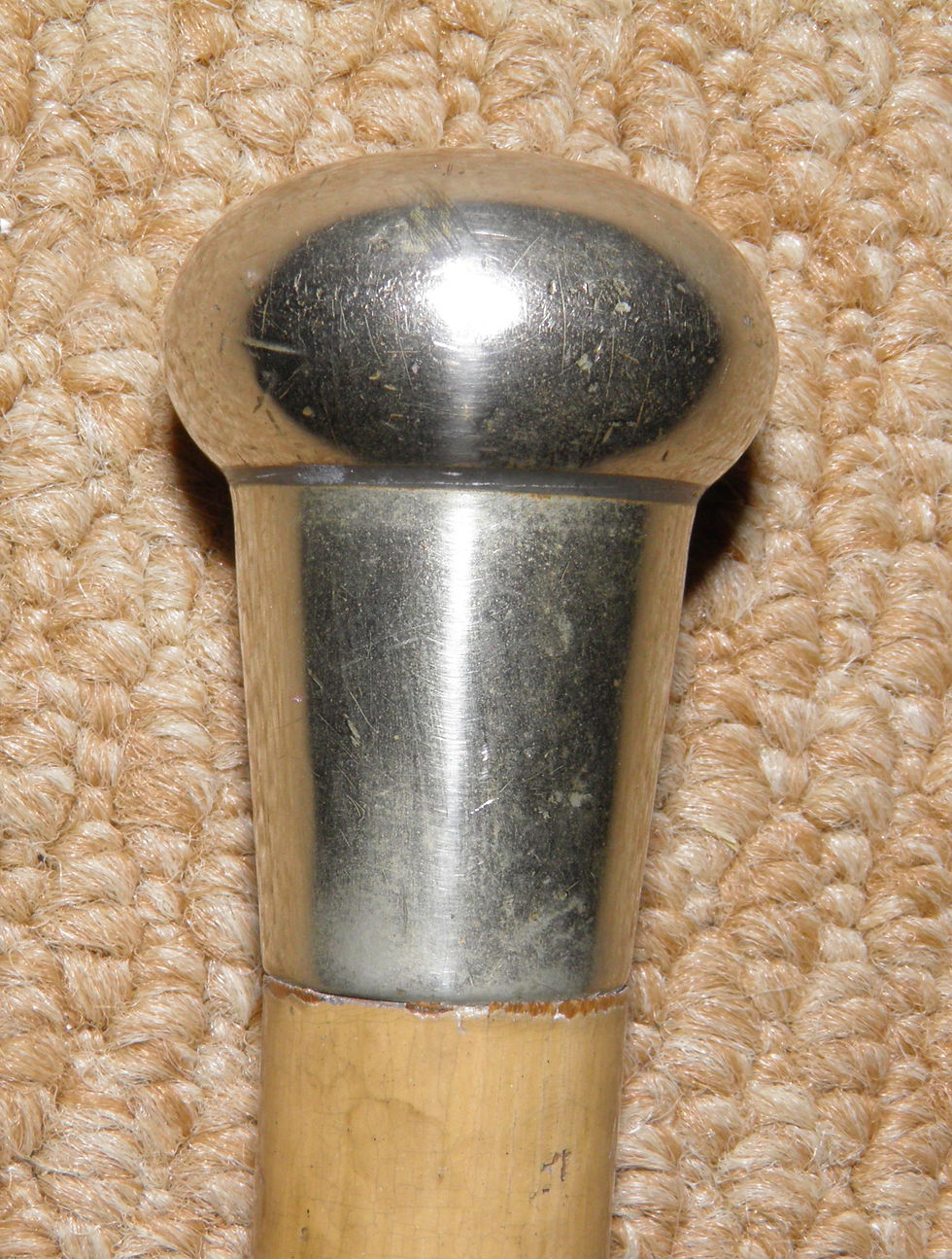 Thumbnail: Antique Walking Stick / Cane - Silver Mushroom End And Malacca Shaft 92.5cm Long