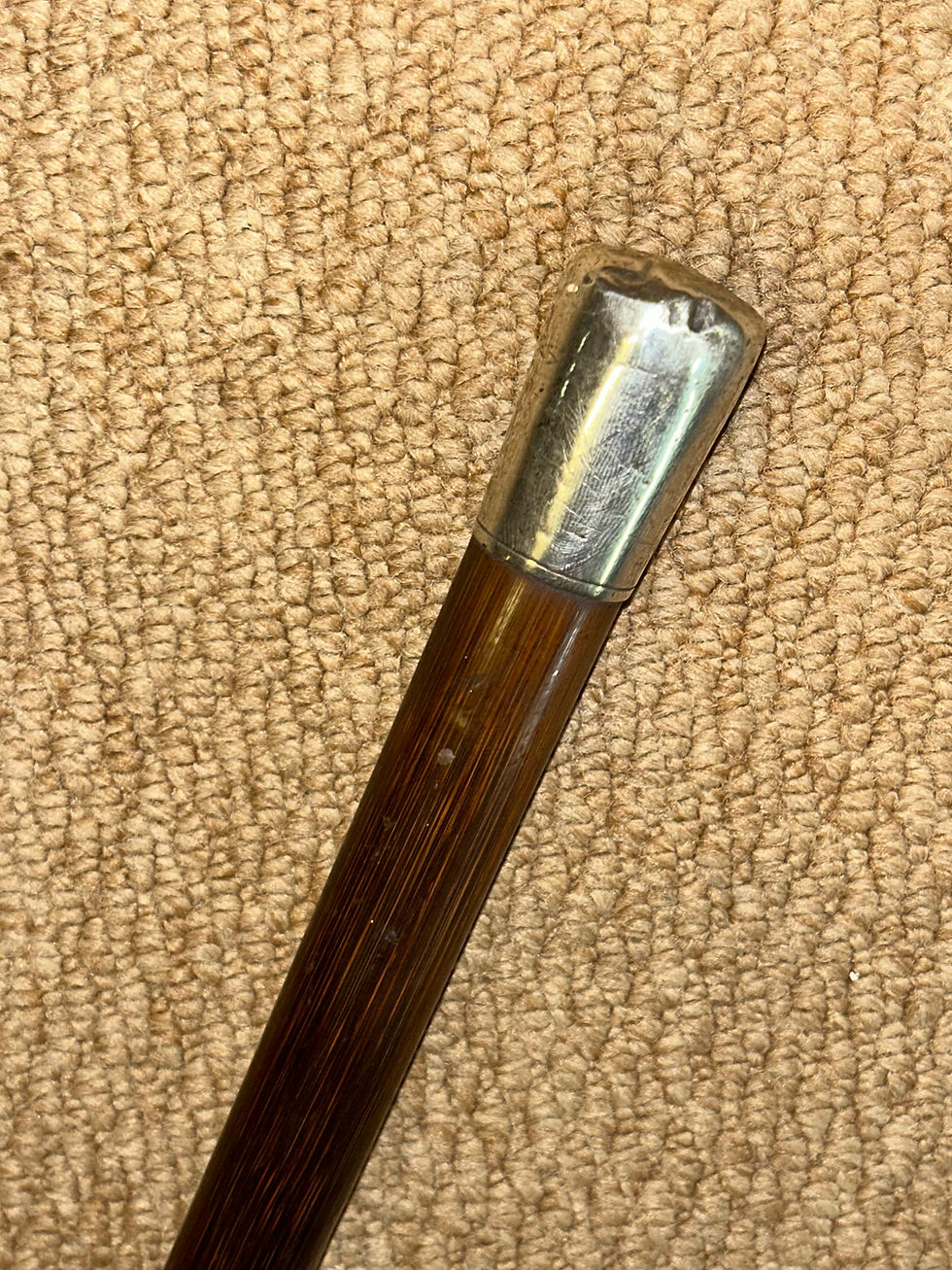 Thumbnail: Antique Palm Wood Walking Stick Cane Hallmarked 1919 Silver Top By Brigg London