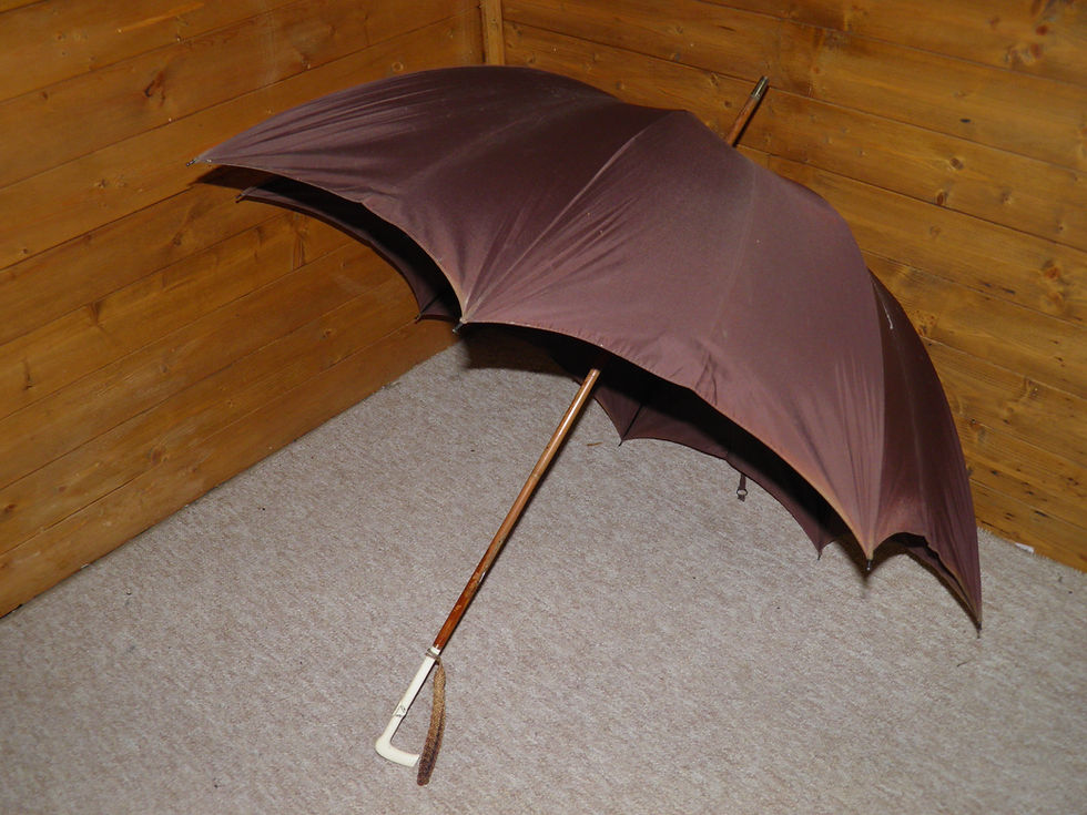 Thumbnail: Antique Hand Carved Topped Brown Silk Canopy Umbrella 'W.G.Ashford 1892'