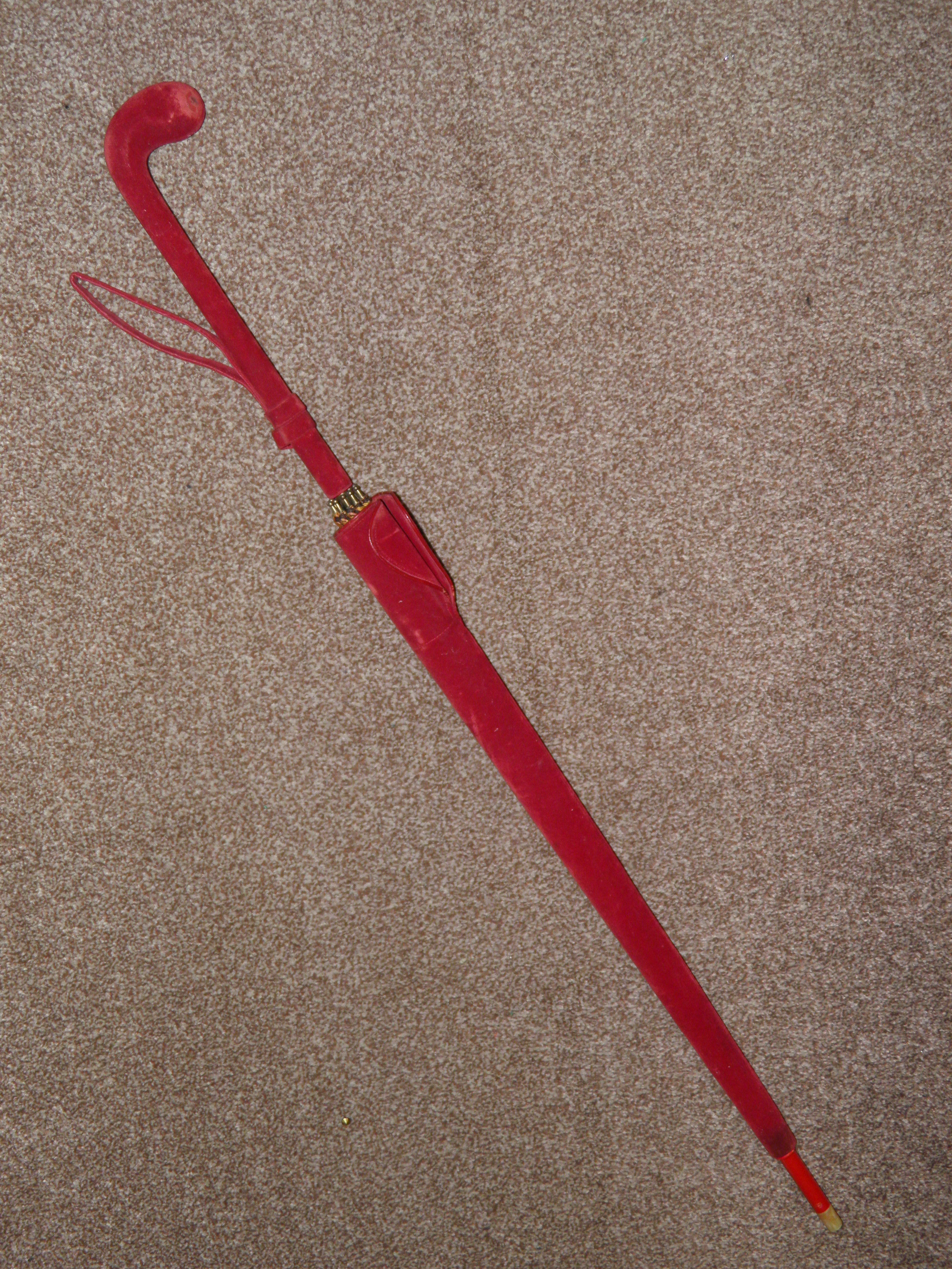 Antique Red/Orange Patterned Canopy Umbrella W/Red Velvet Handle & Canopy Cover