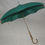 Thumbnail: Vintage British Made Green Umbrella - Carved Treen Crook Handle & Wrist Strap