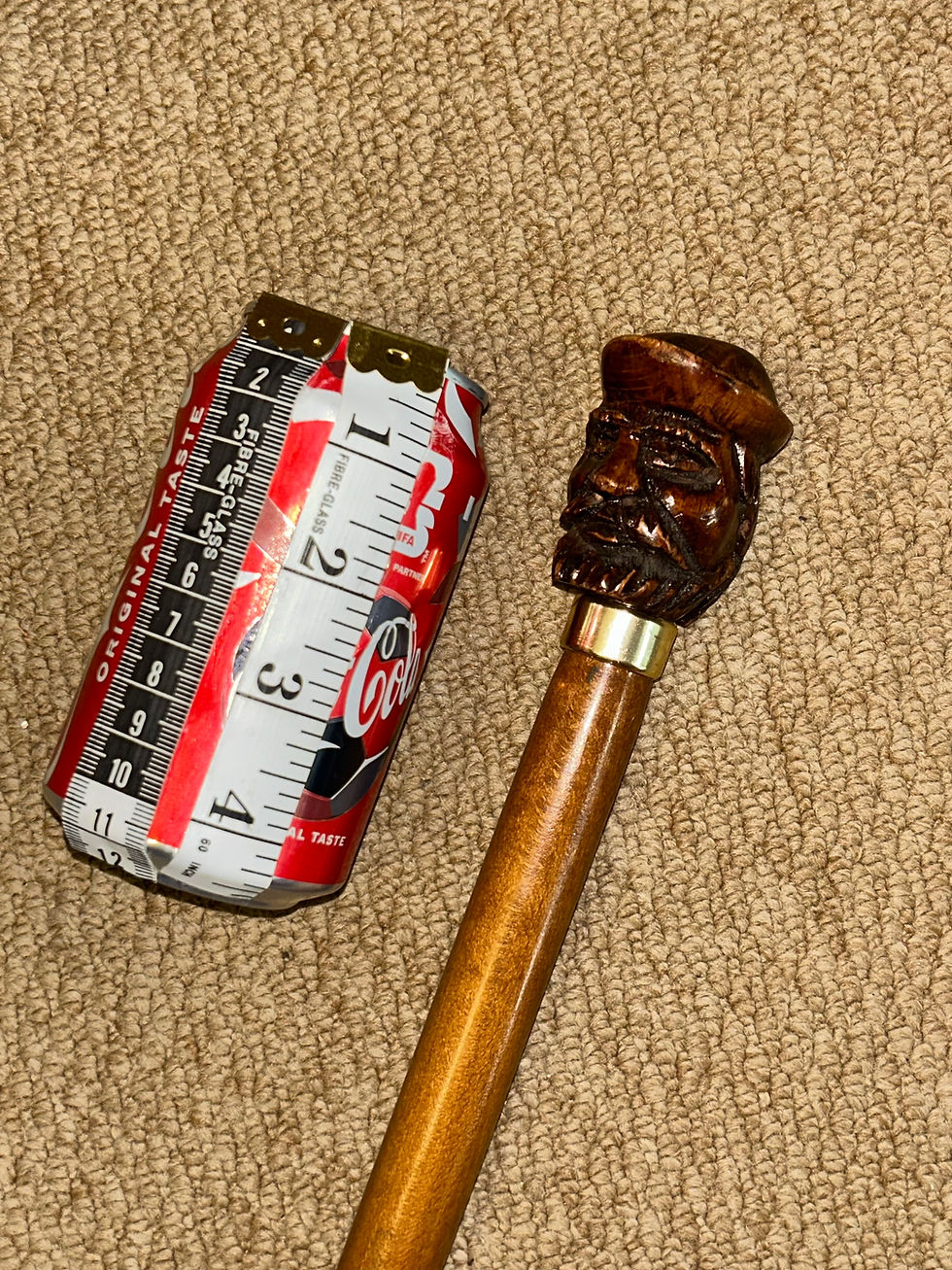 Thumbnail: Antique Walking Stick Cane - Hand-Carved Bearded Man with Hat & Brass Collar