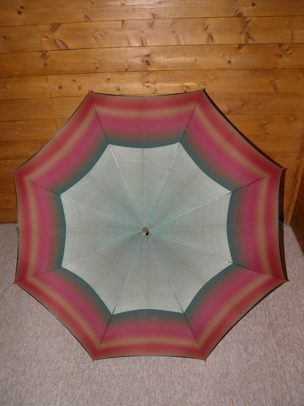 Thumbnail: Antique GP Green & Red Canopy Umbrella With A Hand Carved Horn Handle