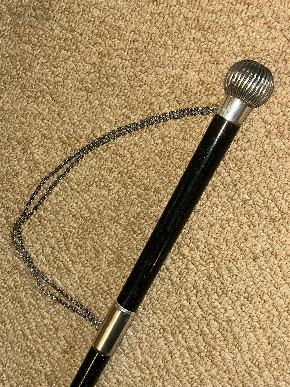 Thumbnail: Victorian Military Parade Walking Stick Cane Hallmarked 1882 Silver & Chain