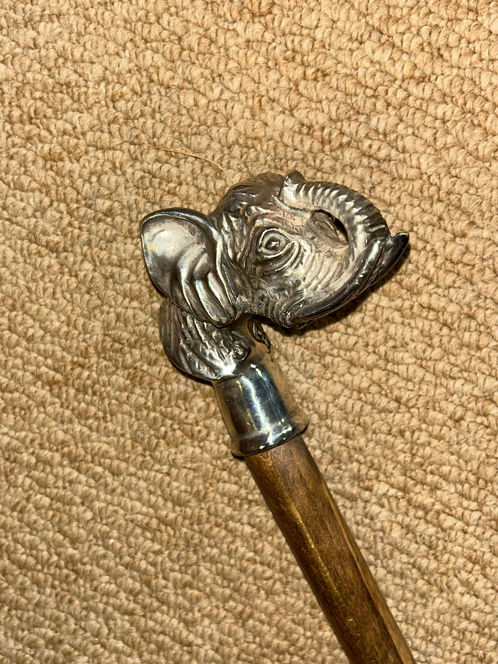 Thumbnail: Vintage Oak Walking Stick Cane - Silver Plated Intricate Elephant Head Top