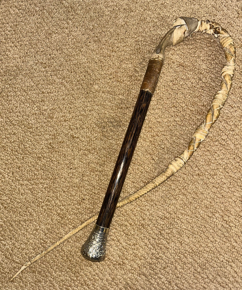 Antique Palm Wood Beagling Kennel Hunting Whip - Hallmarked Burmese Silver Top