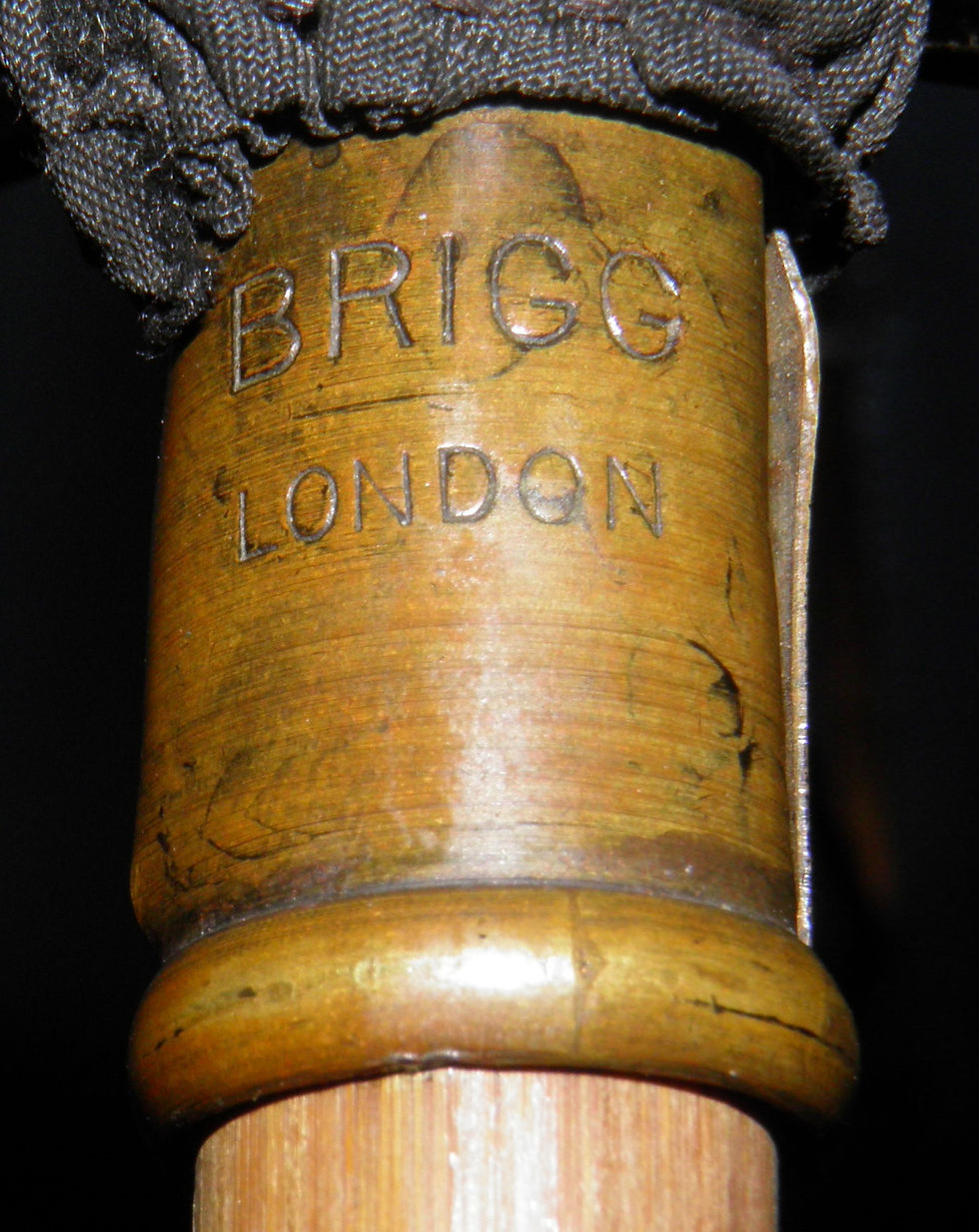 Thumbnail: Vintage Large Navy Gents Brigg London Umbrella - Cladded English Leather Crook