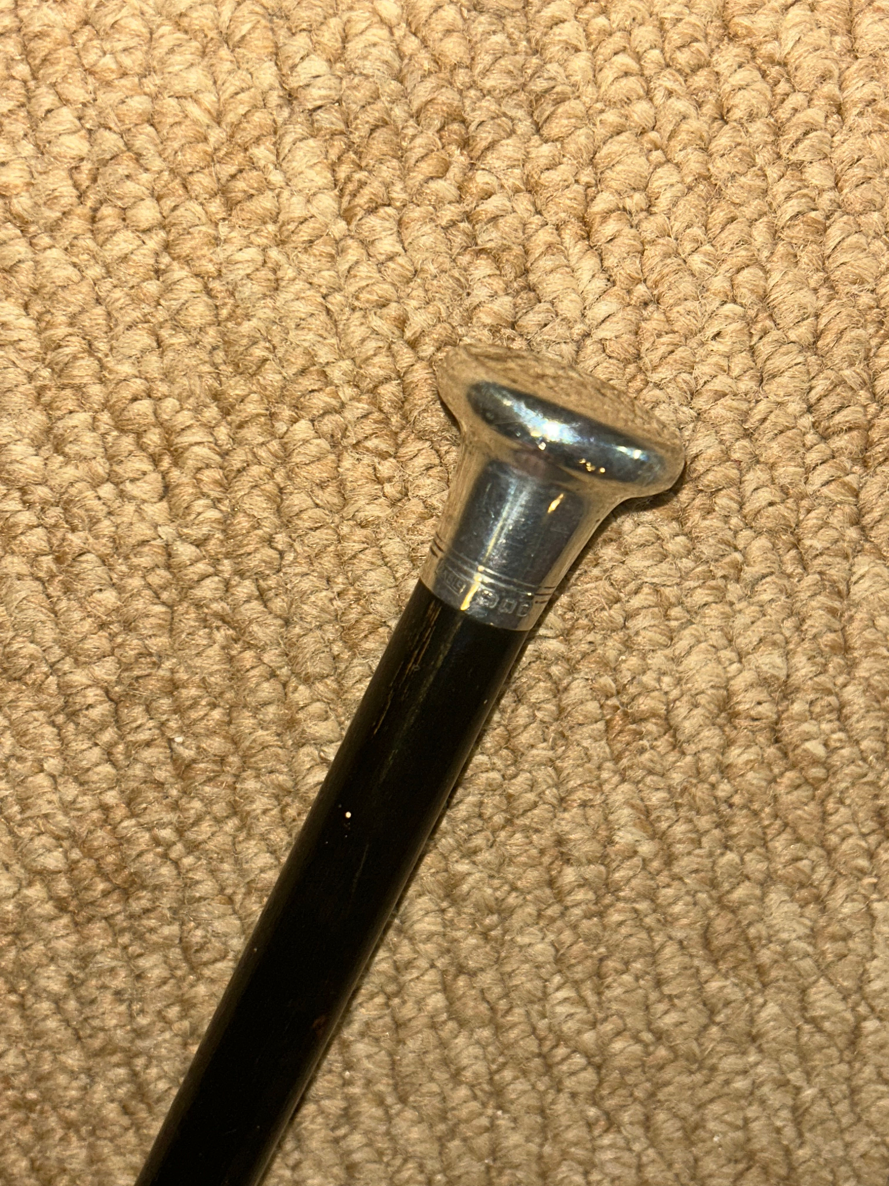 Antique Kendall Military Show Cane / Swagger Stick - Hallmarked 1928 Silver Top