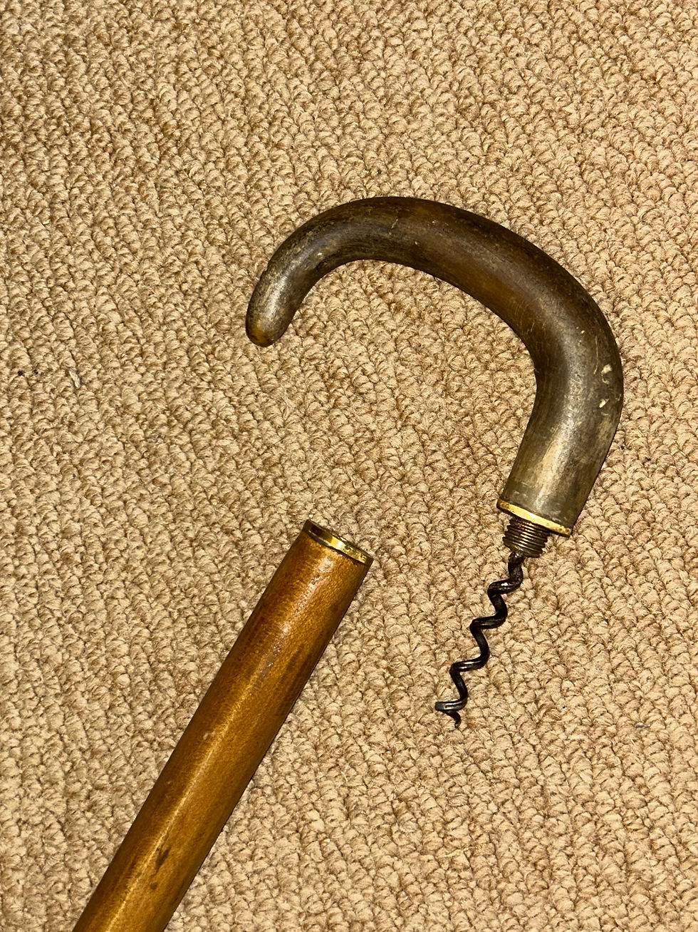 Thumbnail: Antique Gadget Walking Stick - Concealed Corkscrew Bovine Horn Crook Handle