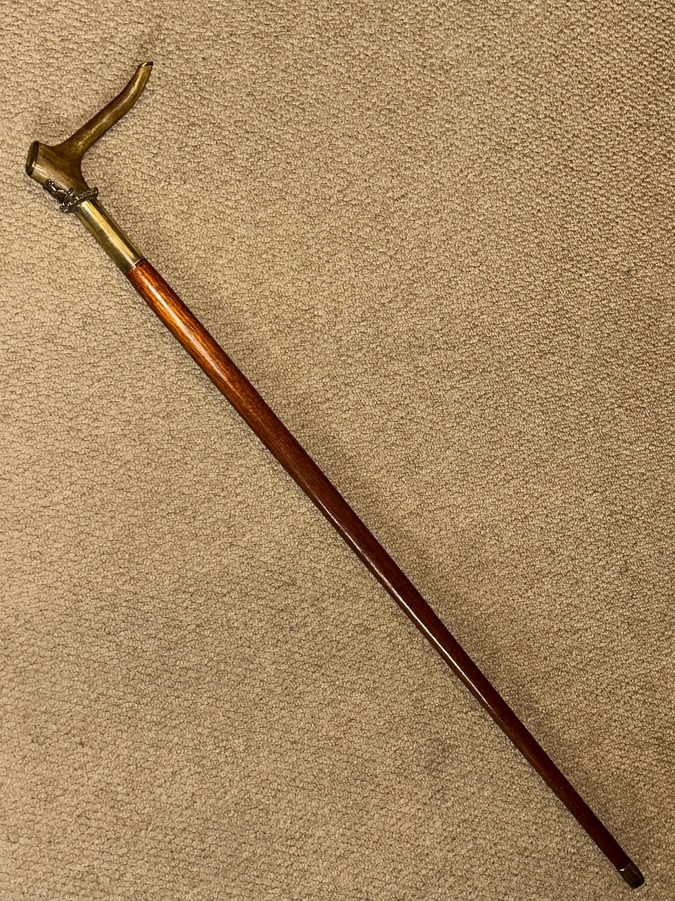 Thumbnail: Vintage Military Drill Walking Cane - Queen's Royal Regiment & Brass Furnishings