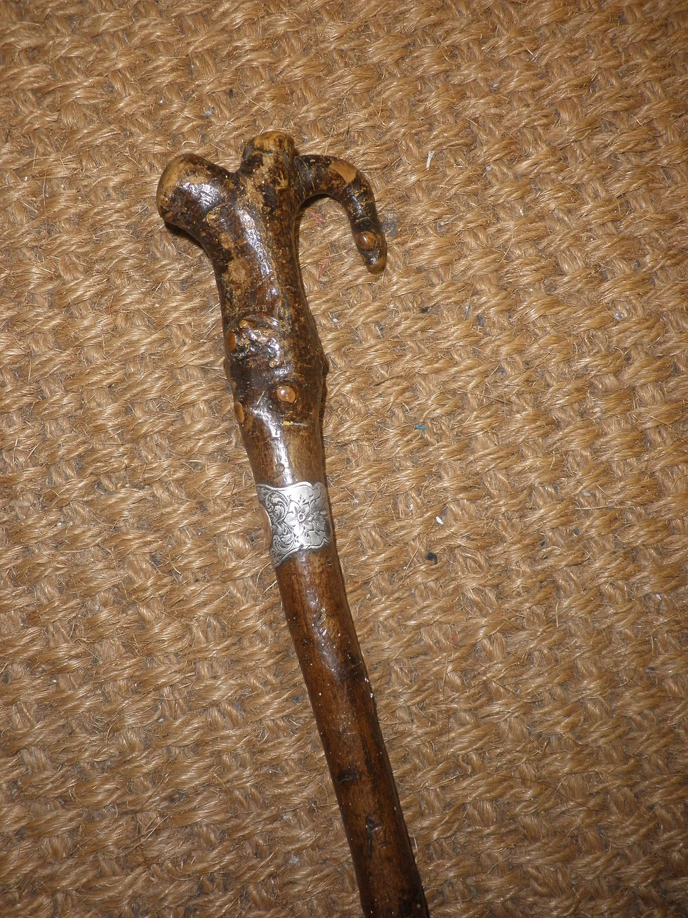 Antique Rustic Ladies Walking Stick With Floral Patterned Collar