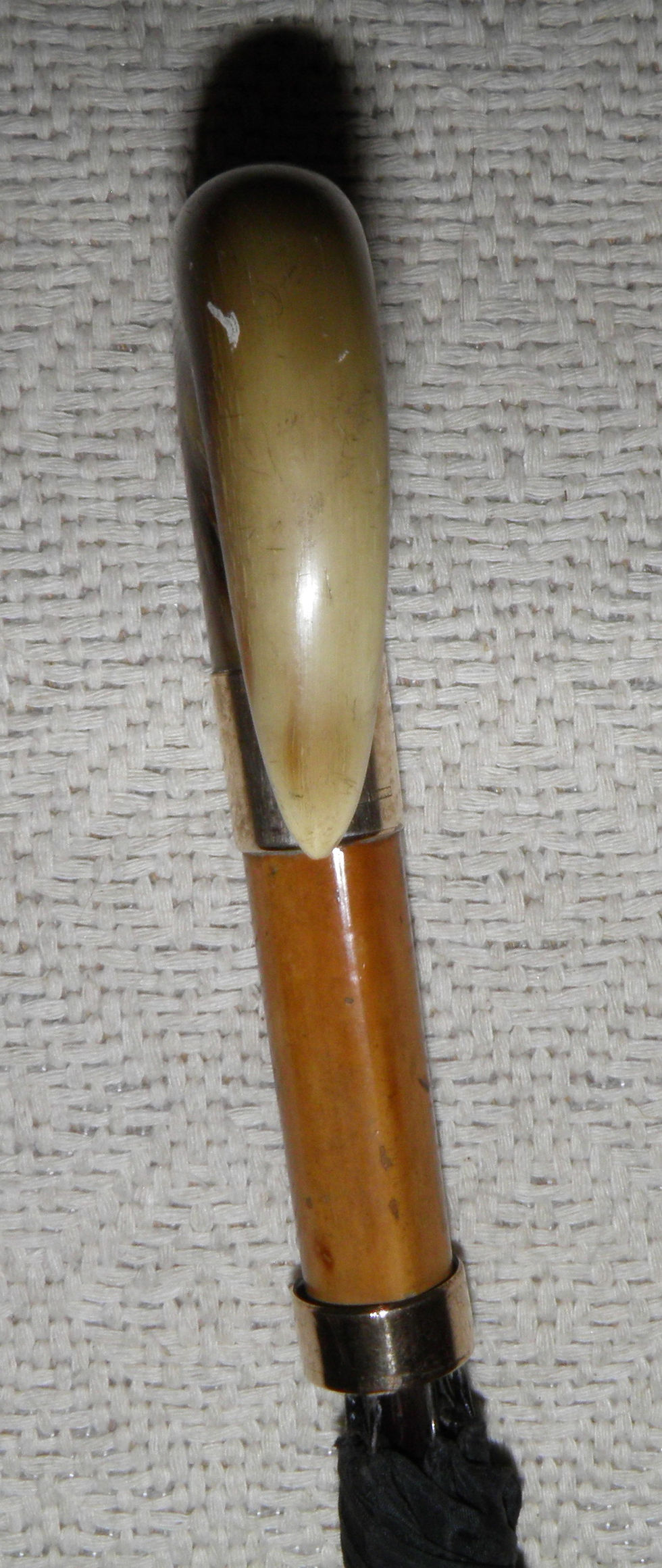 Thumbnail: Antique Black Umbrella Bovine Horn Crook Handle Hallmarked 9 Carat Gold Collar