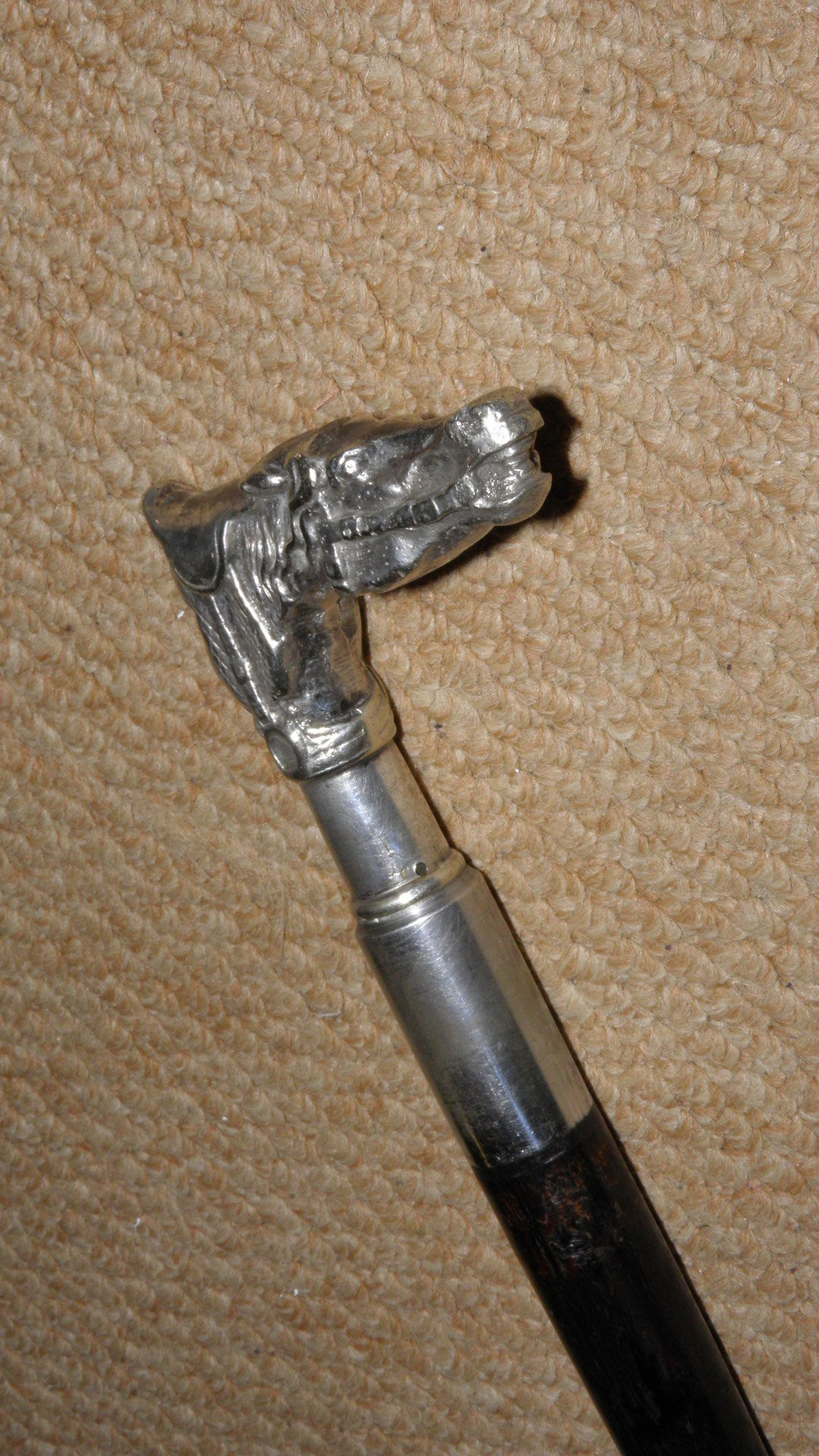 Antique Greek Racing Walking Stick - Silver Intricate Horse Saddle & Jockey Cap