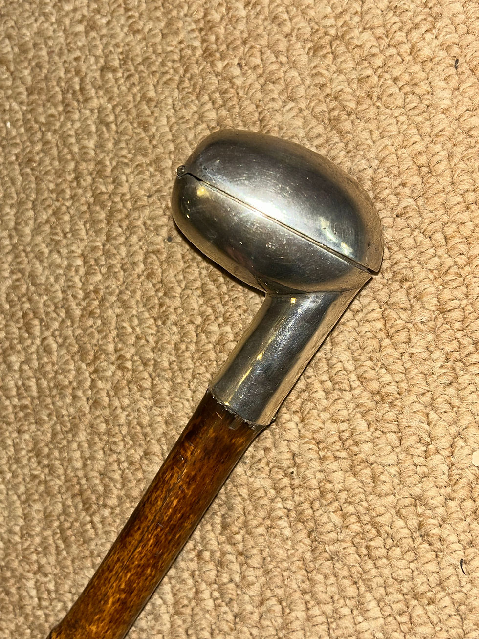 Thumbnail: Victorian Gadget Walking Stick Cane - Hallmarked 1889 Silver Pipe Holder Handle