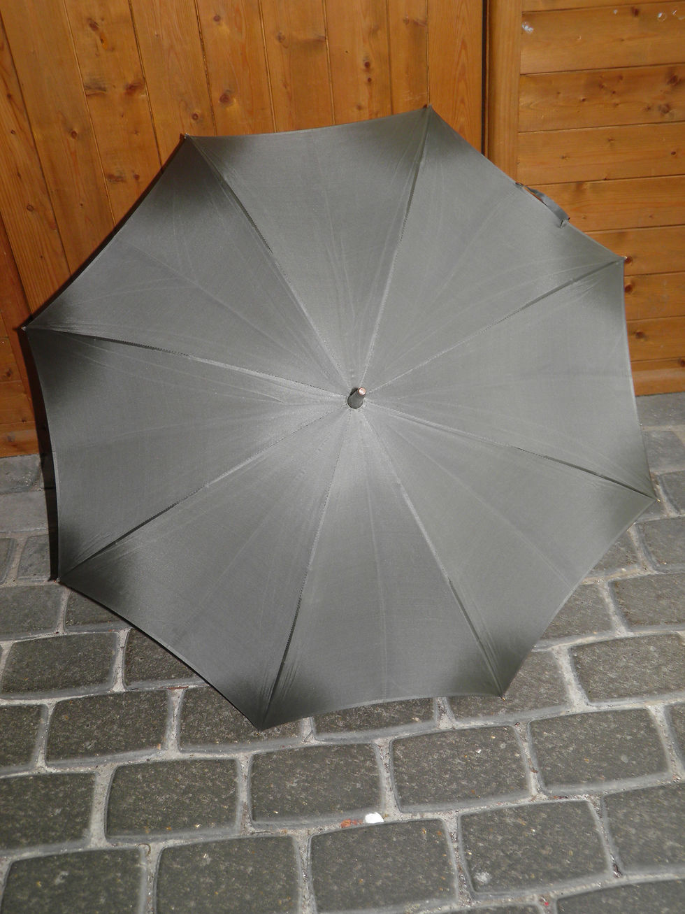 Thumbnail: Antique Grey Canopy Umbrella With Segmented Bovine Horn Crook Handle