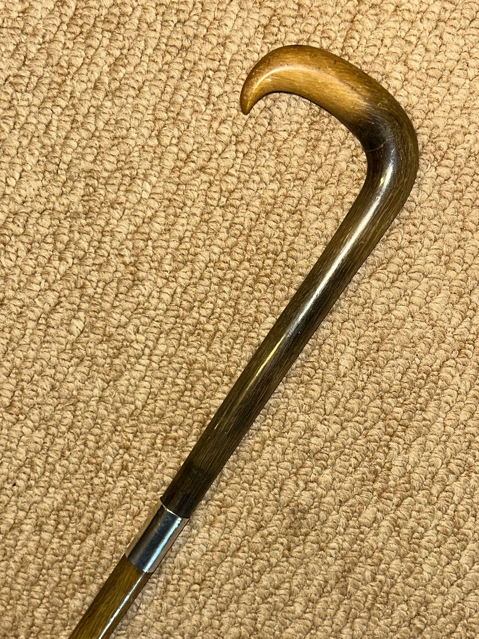 Thumbnail: Antique Complete Rhino Horn Show Cane / Whip - Crook Handle & Silver Collar