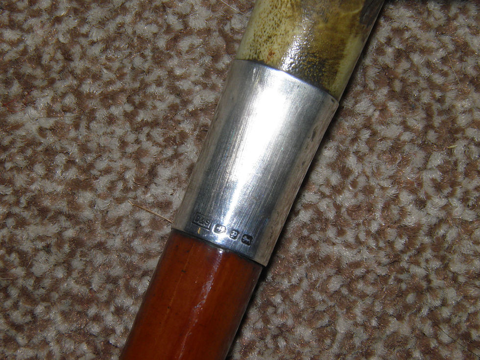 Thumbnail: Victorian Hallmarked 1889 Silver Gents Malacca Cane Hunt Whip W/Leather Thong
