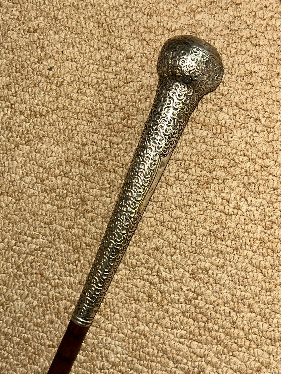 Thumbnail: Antique Slender Walking Stick - Large Hallmarked 1915 Repousse Silver - J.Howell