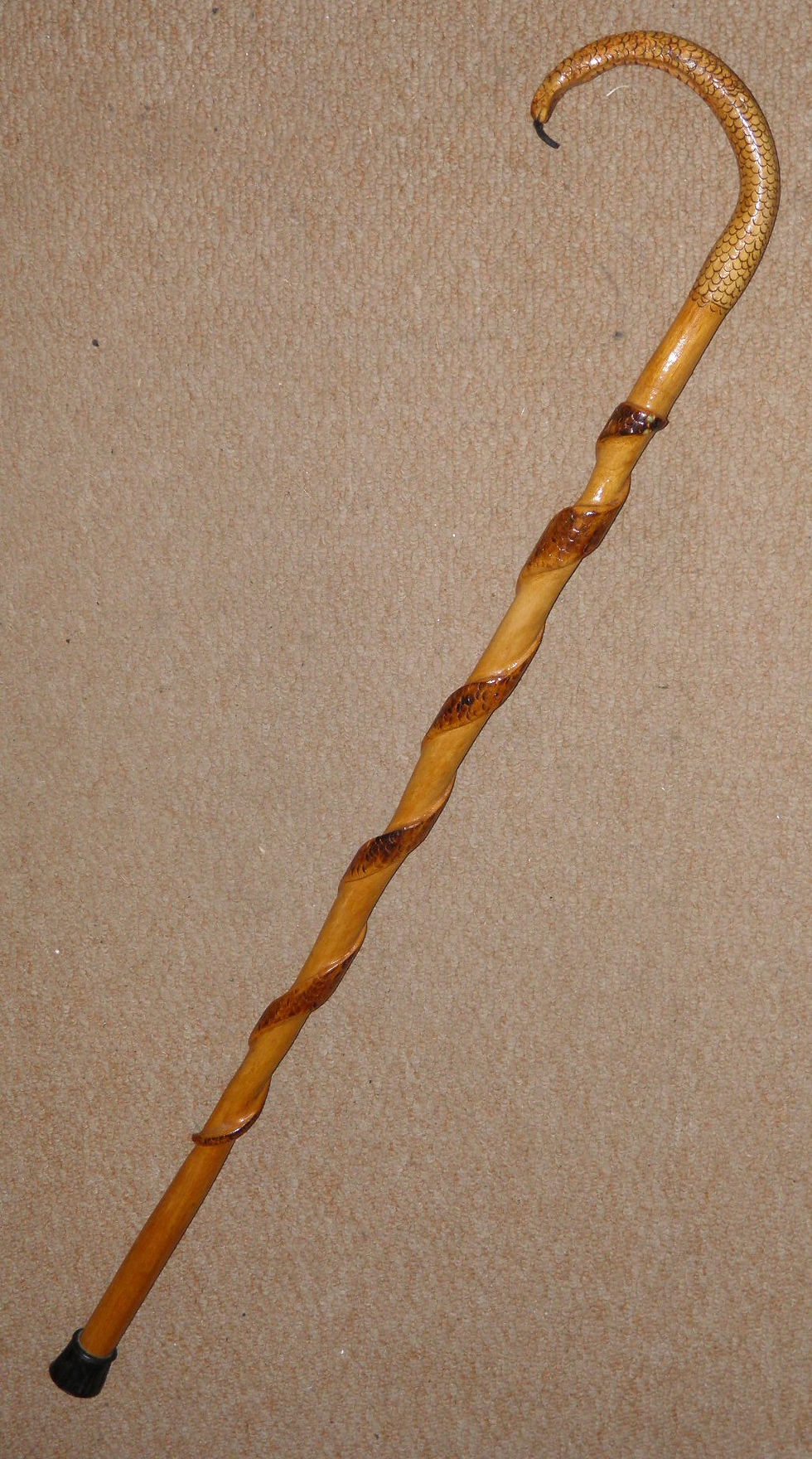 Thumbnail: Vintage Rustic Walking Stick - Hand-Sculpted Snake Crook Handle & Shaft