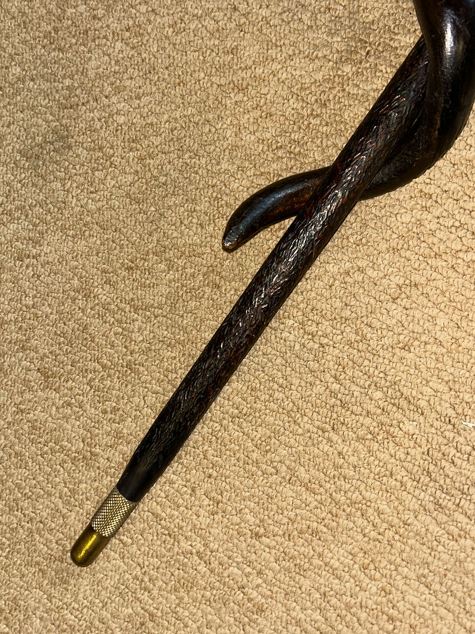 Thumbnail: Antique Large Walking Stick Cane - Hand-Carved Winding Snake