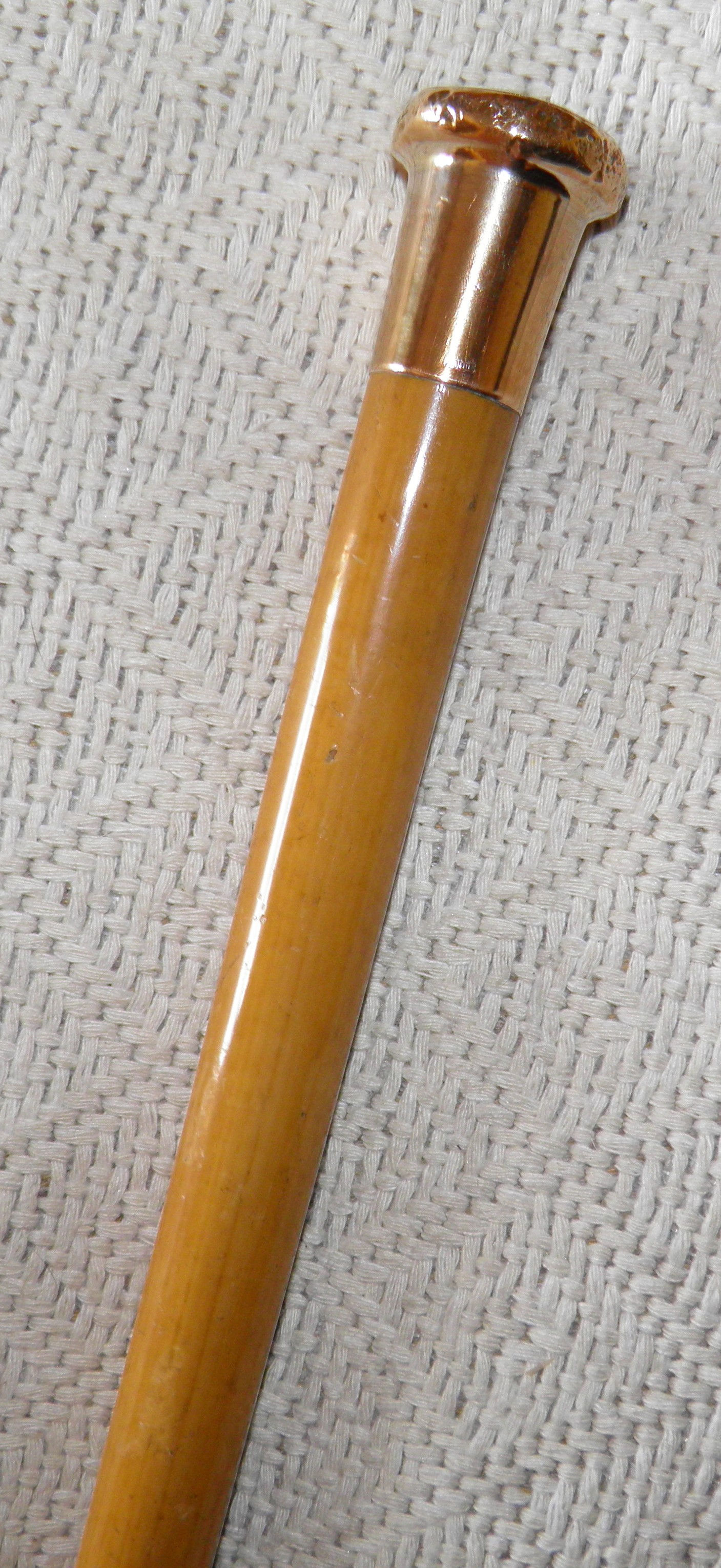 Antique Malacca Walking Stick / Cane - 18 Carat Gold Plated Mushroom Top 89.5cm