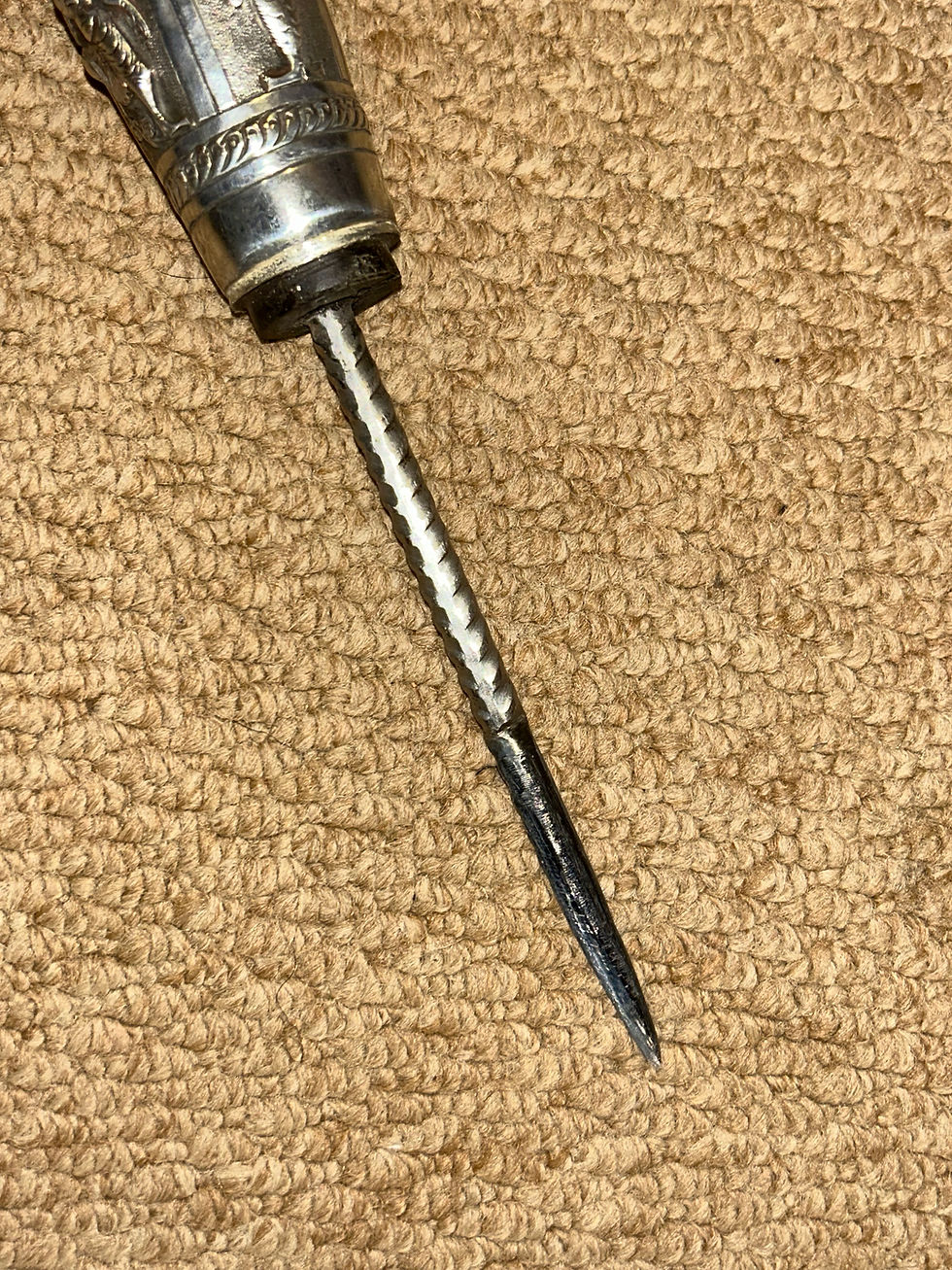 Thumbnail: Antique Gadget Walking Stick - Burmese Silver Top Pull Out Spike