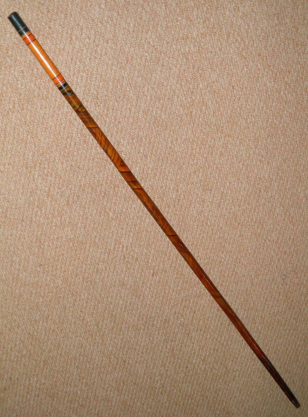 Thumbnail: Vintage Hanbo Stick / Staff Hand Painted Pattern Orange Green Red & Black 89cm