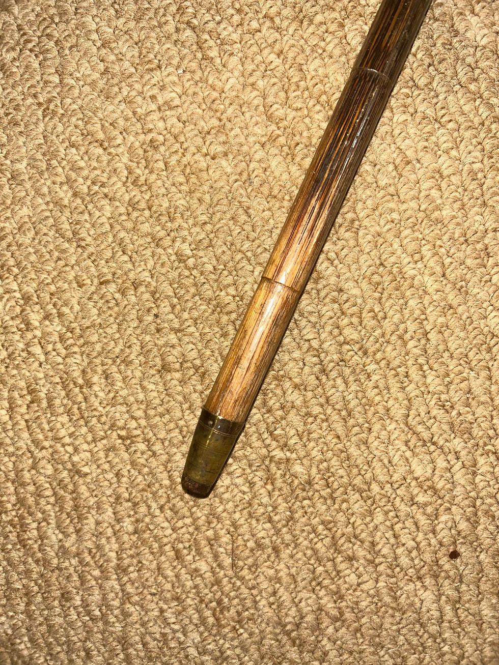 Thumbnail: Antique Partridge Wood Walking Dress Cane - Cast Silver Hound Top & Collar