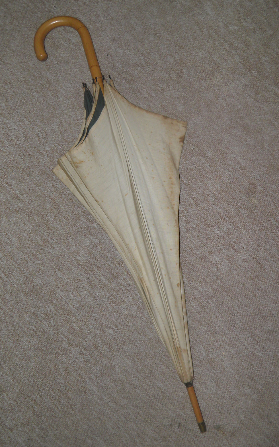 Thumbnail: Antique Gents Double Cotton Canopy Parasol With Wooden Crook Handle 90cm