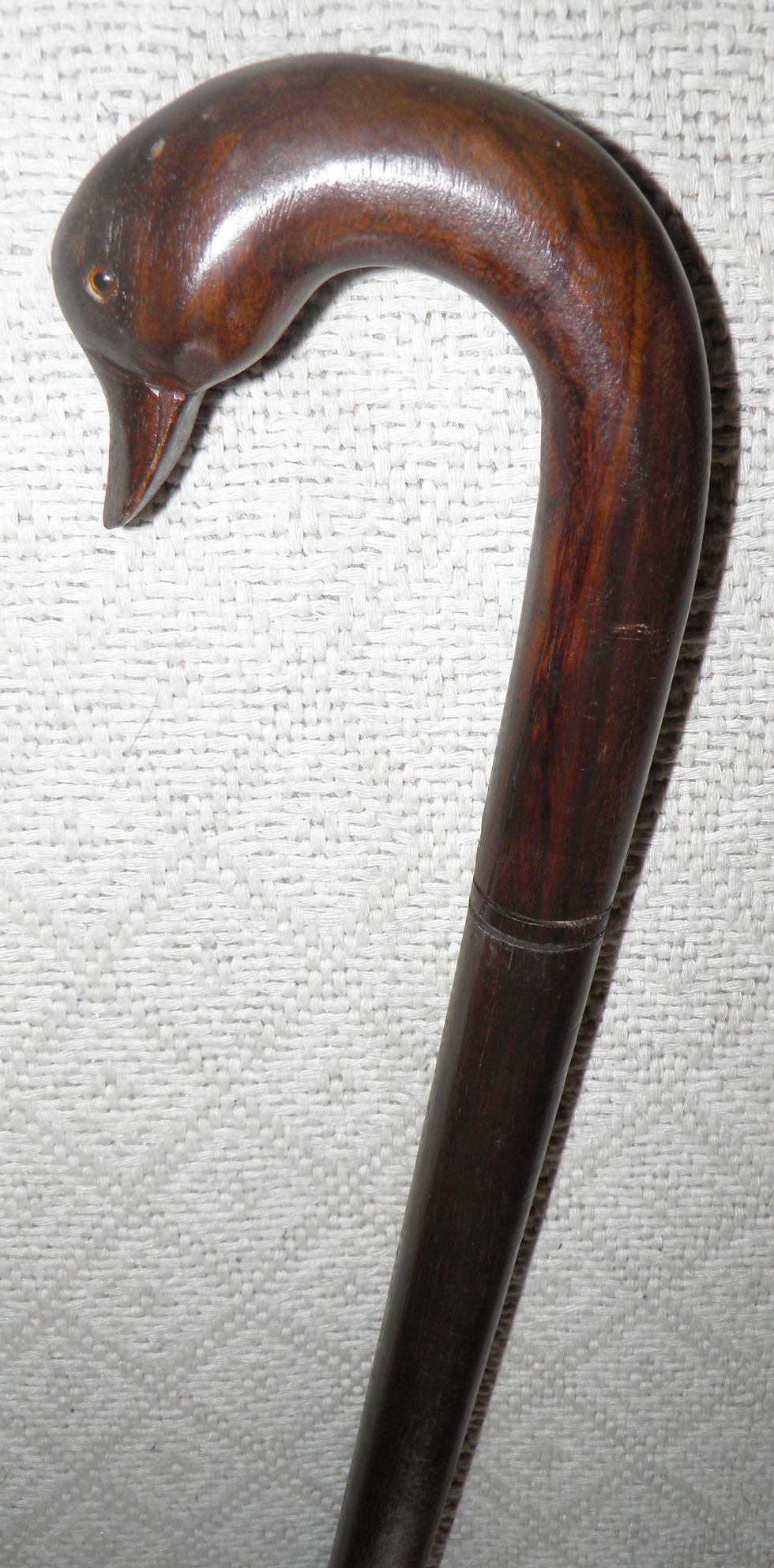 Thumbnail: Antique Large Treen Walking Stick Cane Hand Carved Duck Head Crook & Glass Eyes
