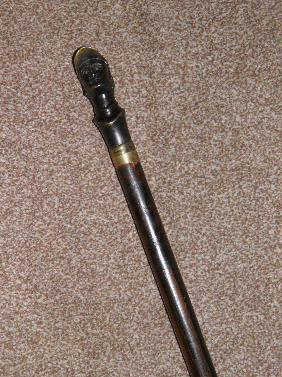 Thumbnail: Antique Gents Walking Stick/Cane With Weighted Brass Jockey Top
