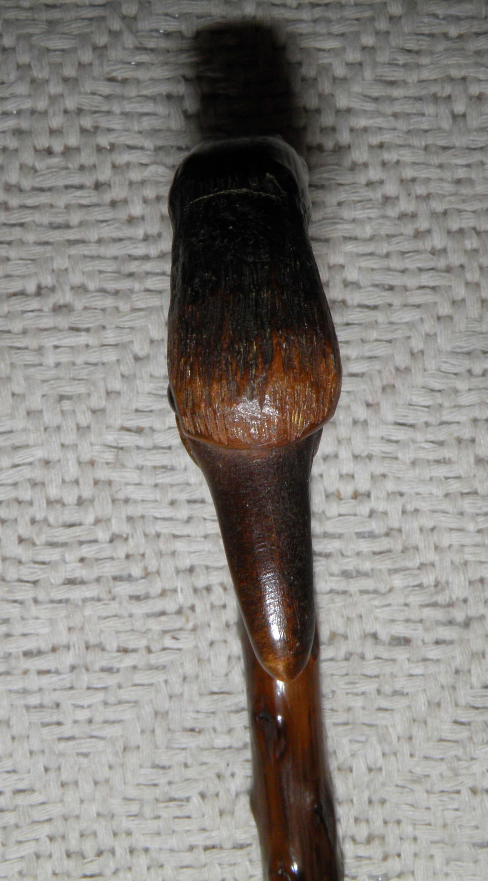 Thumbnail: Antique Bramble Walking Stick / Cane - Hand-Carved Bird Crane Glass Eyes Crook