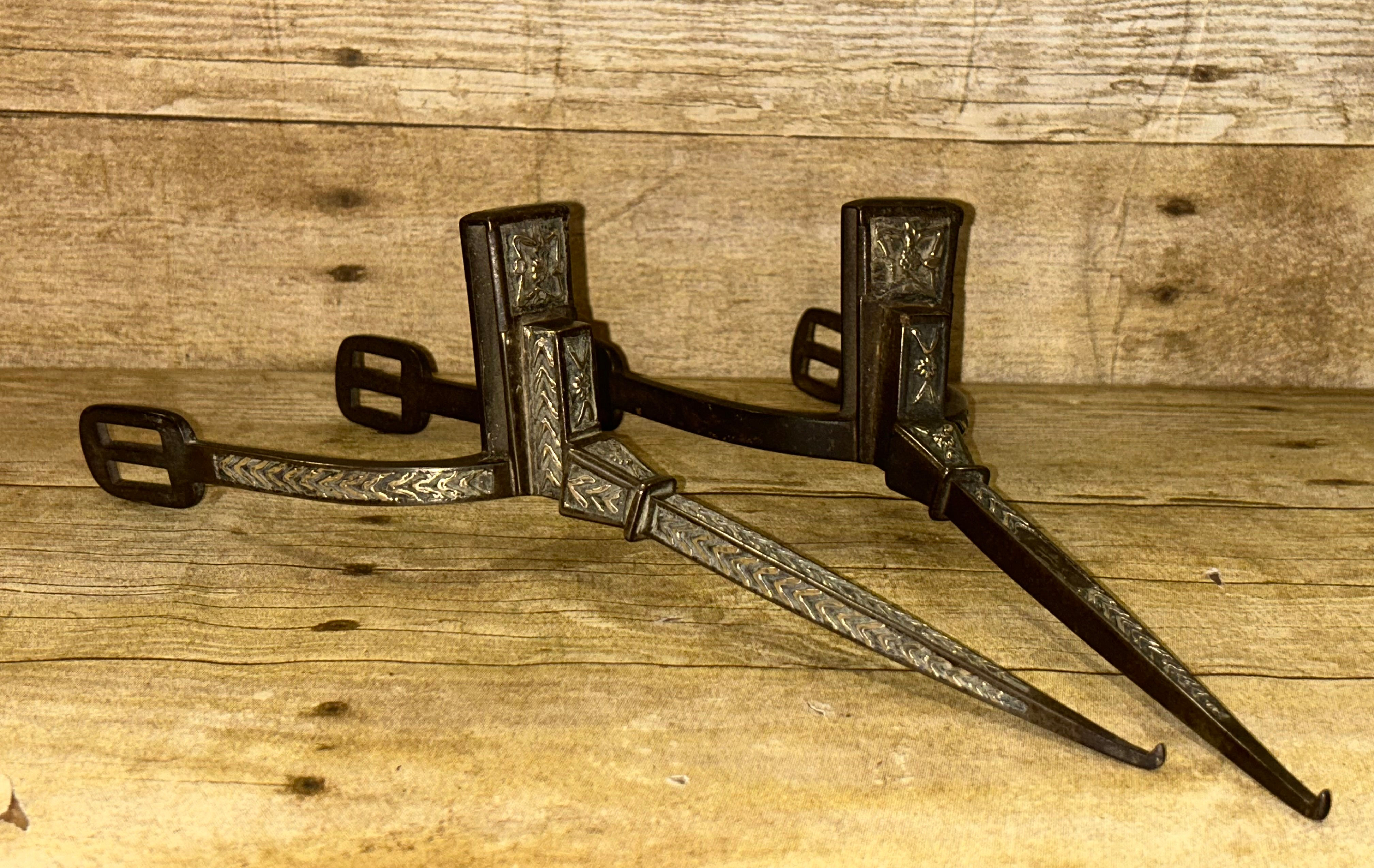 Pair Of Early 19th Century Islamic Algerian Ottoman Prick Spurs - Silver Inlay