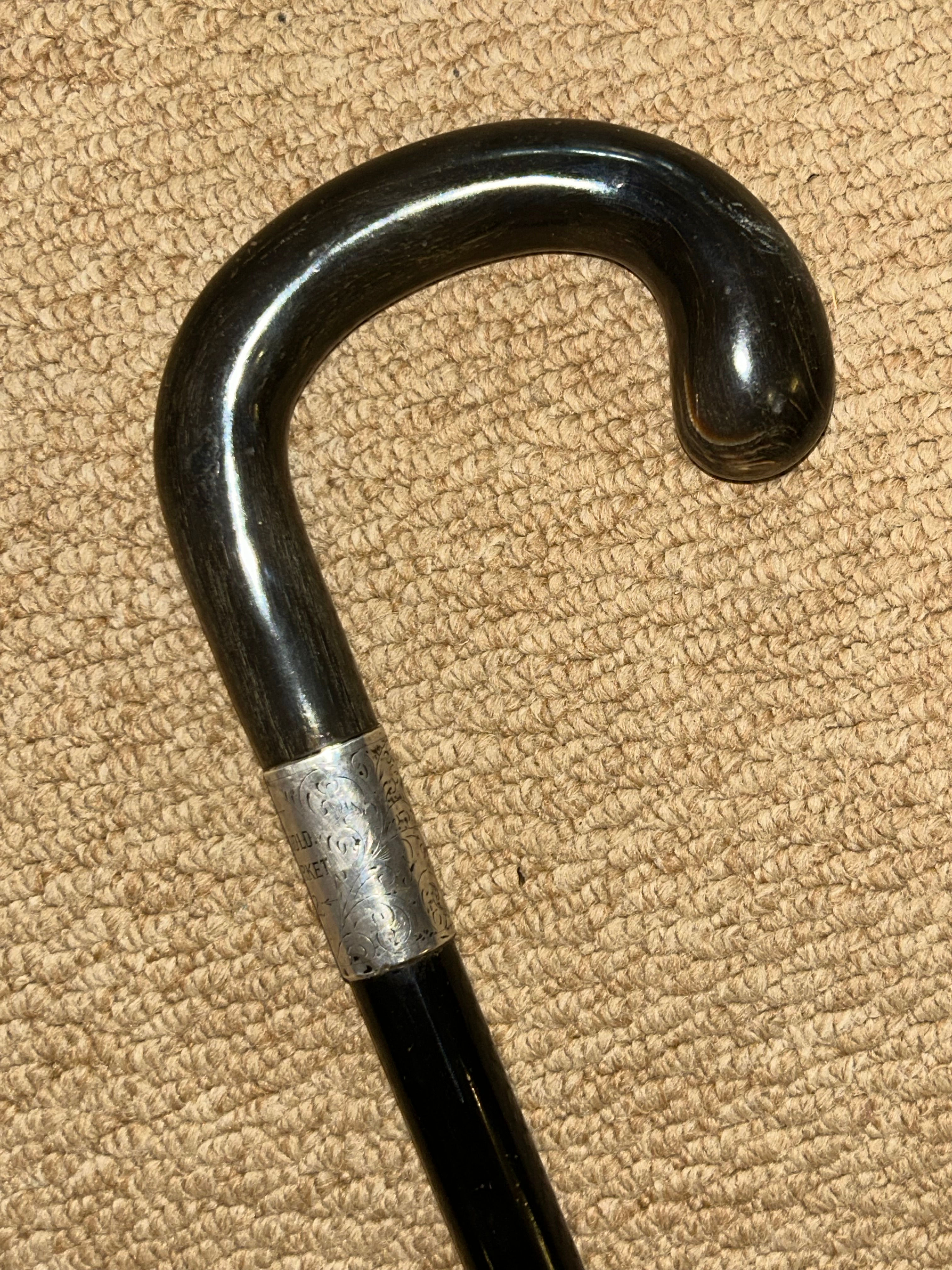 Antique Stowmarket Walking Stick - Bovine Horn Crook & Hallmarked 1921 Silver
