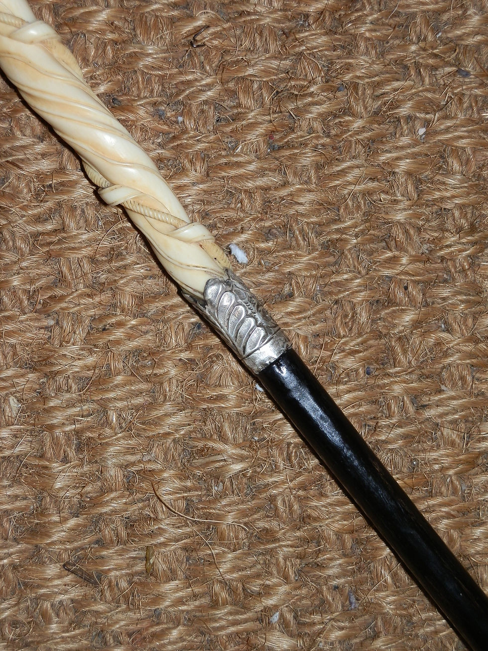 Thumbnail: Antique Ivory Flag Rope Handle Dress Cane Hallmarked Silver - Birmingham 1888
